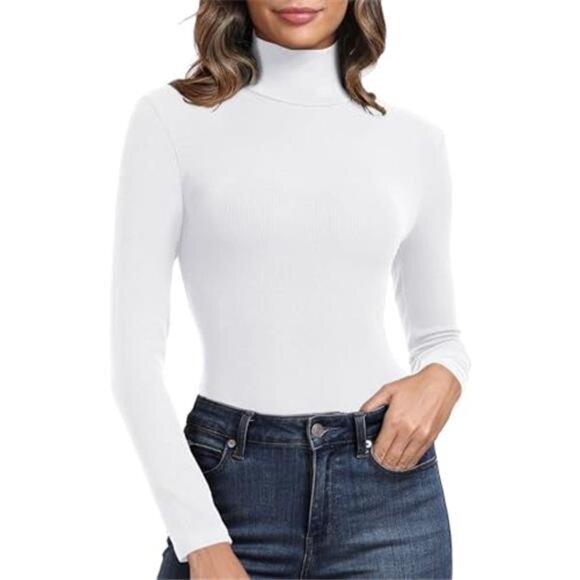 Tops - Women's Ribbed Turtleneck Fitted Long Sleeve Shirts Basic Thermal Layering Tops